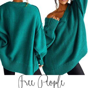 Free People Alli V-Neck Sweater in Forest Green Worn Once Like New Size XL